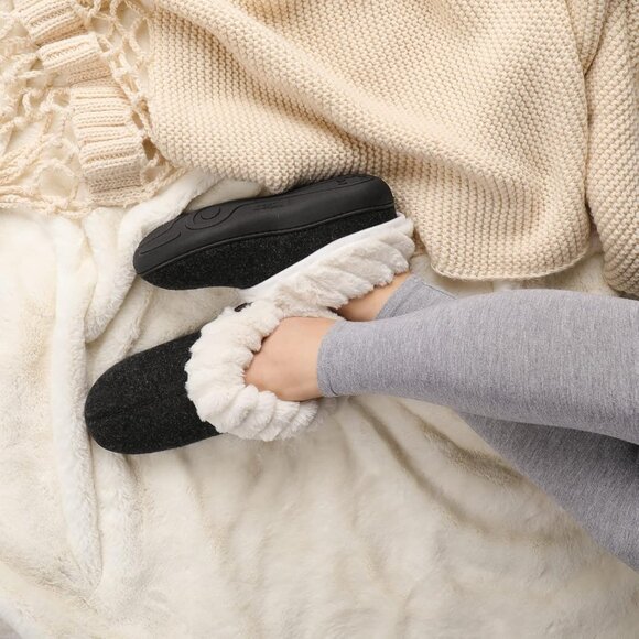 Women's Cozy Wool Memory Foam Slippers with Fuzzy Faux Fur Collar - Size 10 - Picture 7 of 7